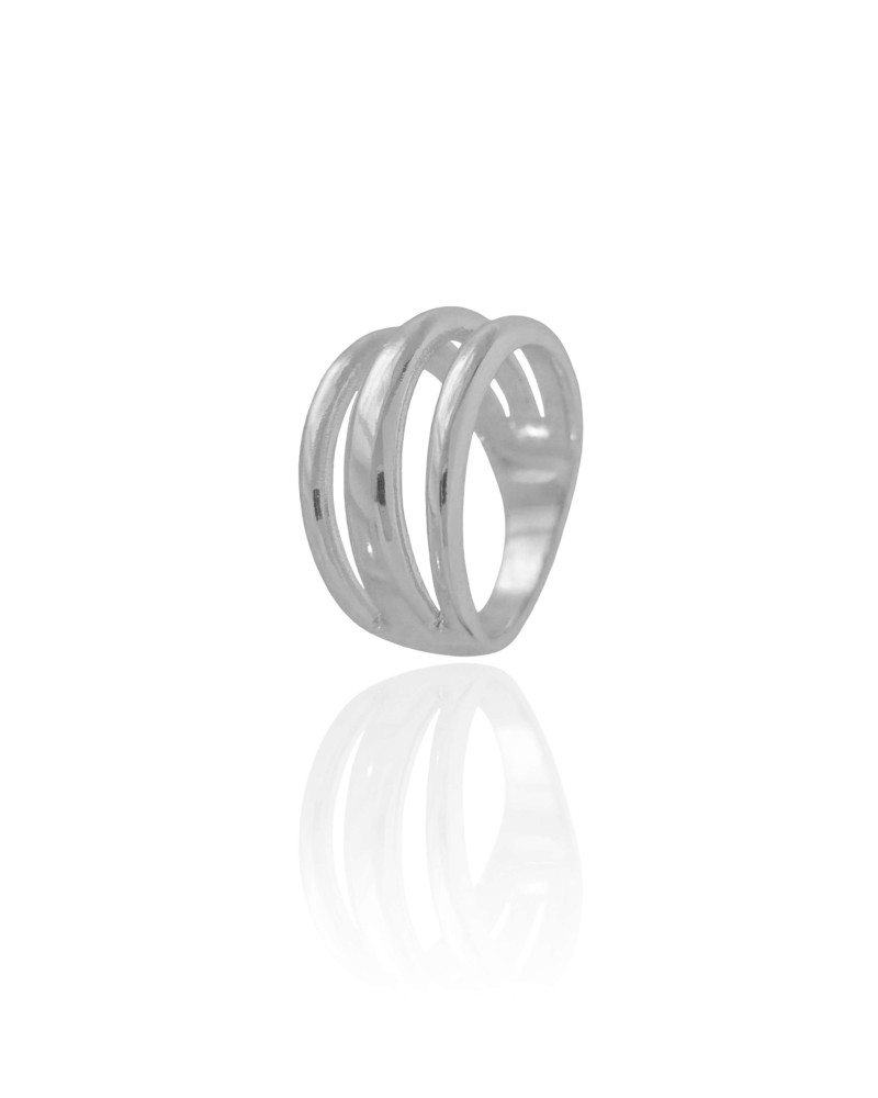 Anel Três Filetes Tamanho 16 Ródio Branco