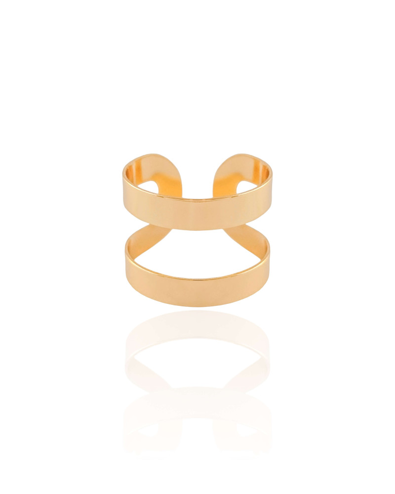 Anel Ajustável Dois Filetes Liso Tamanho G Banhado a Ouro 18K