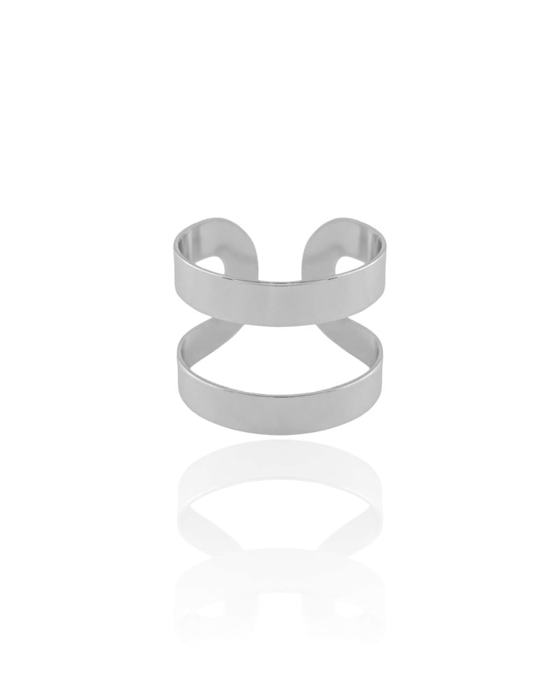 Anel Ajustável Dois Filetes Liso Tamanho G Ródio Branco