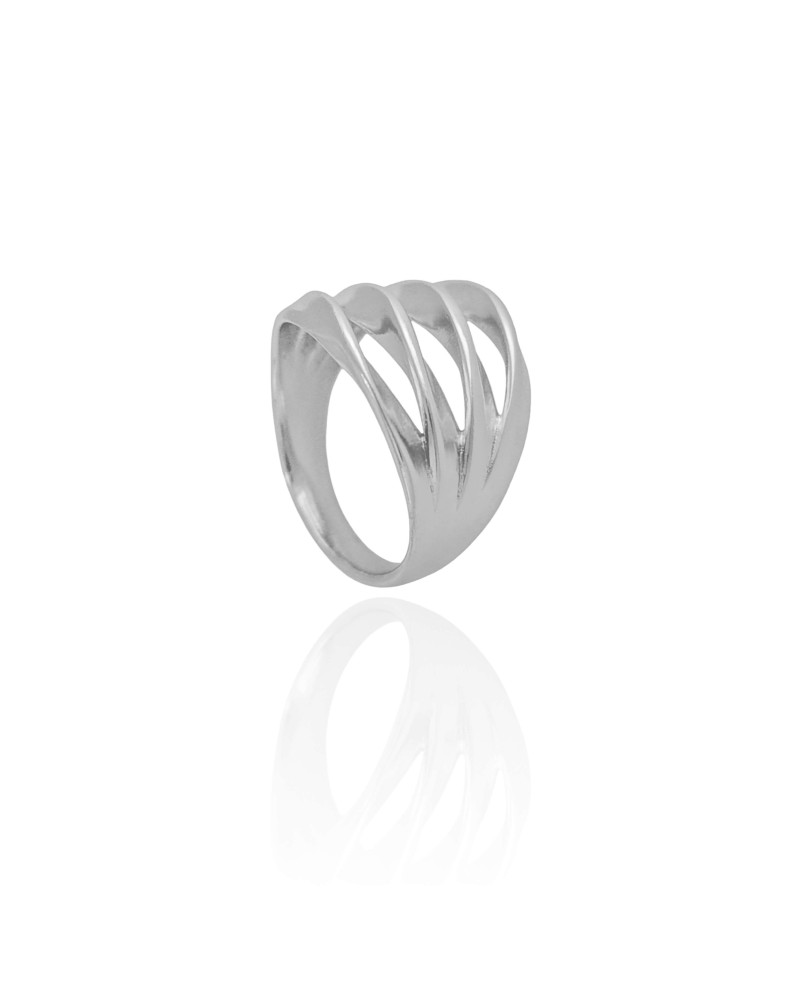 Anel Filetes Torcidos Tamanho 14 Ródio Branco