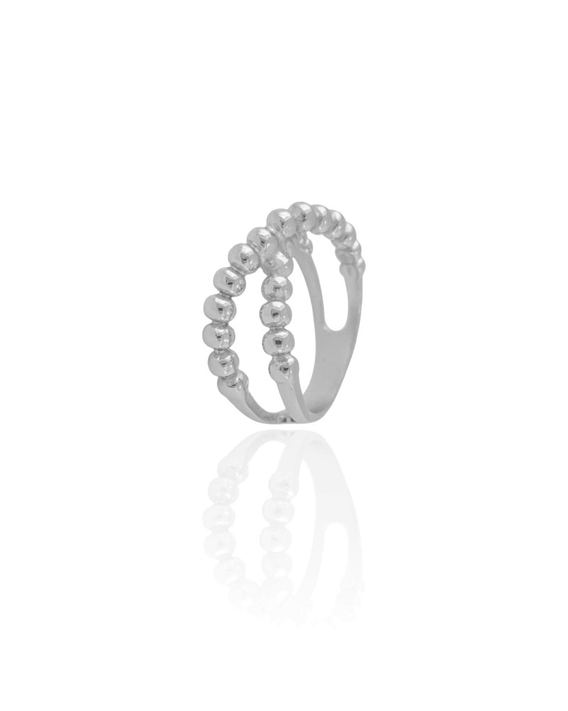 Anel Bolinhas em X Tamanho 15 Ródio Branco