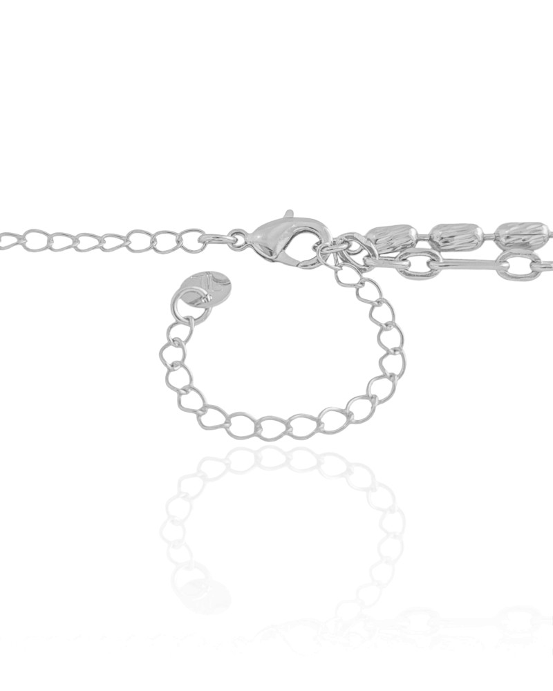 Gargantilha Dupla Elos Canutilhos Ovais com Detalhes Ródio Branco