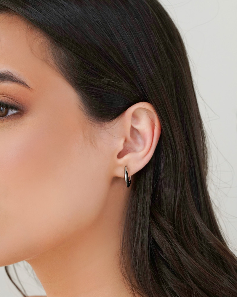 Brinco Argola Click Redonda Achatada Lisa 1.7 cm Ródio Branco