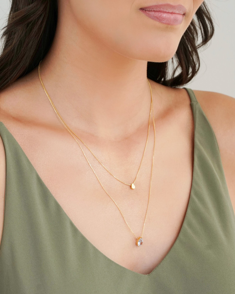 Gargantilha Dupla Veneziana Gota Lisa Cristal Banhado a Ouro 18K