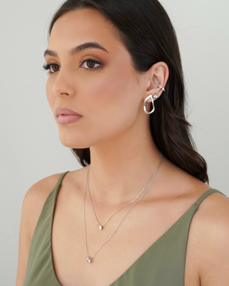 Gargantilha Dupla Veneziana Gota Lisa Cristal Ródio Branco