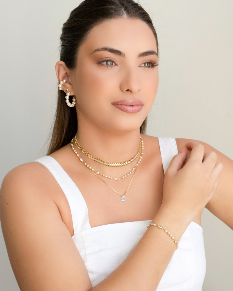 Gargantilha Veneziana Ponto de Luz Cristal Banhado a Ouro 18K