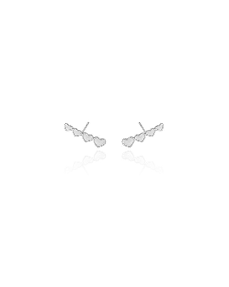 Ear Cuff Corações Ródio Branco