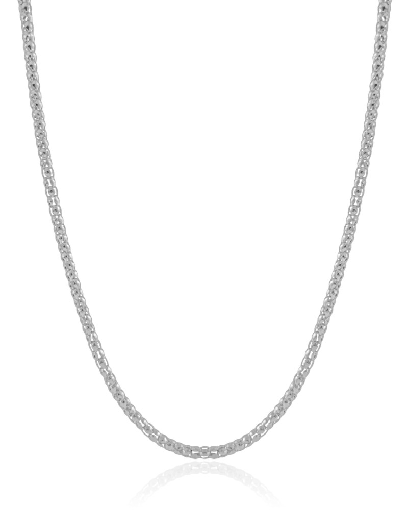 Gargantilha Malha Morango 3 mm Ródio Branco