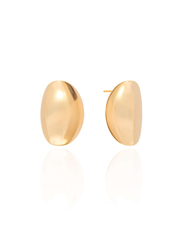 Brinco Oval Liso Banhado a Ouro 18K