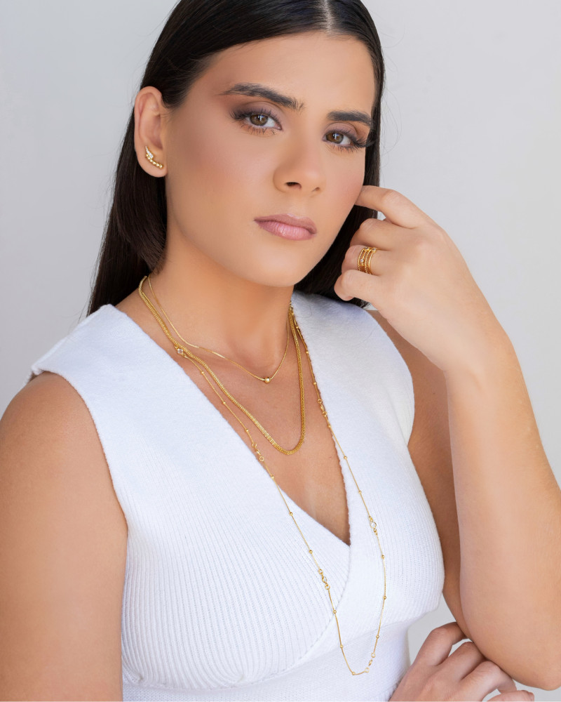 Anel Filetes Bolinhas Pontos de Luz Cristal Tamanho 22 Banhado a Ouro 18K