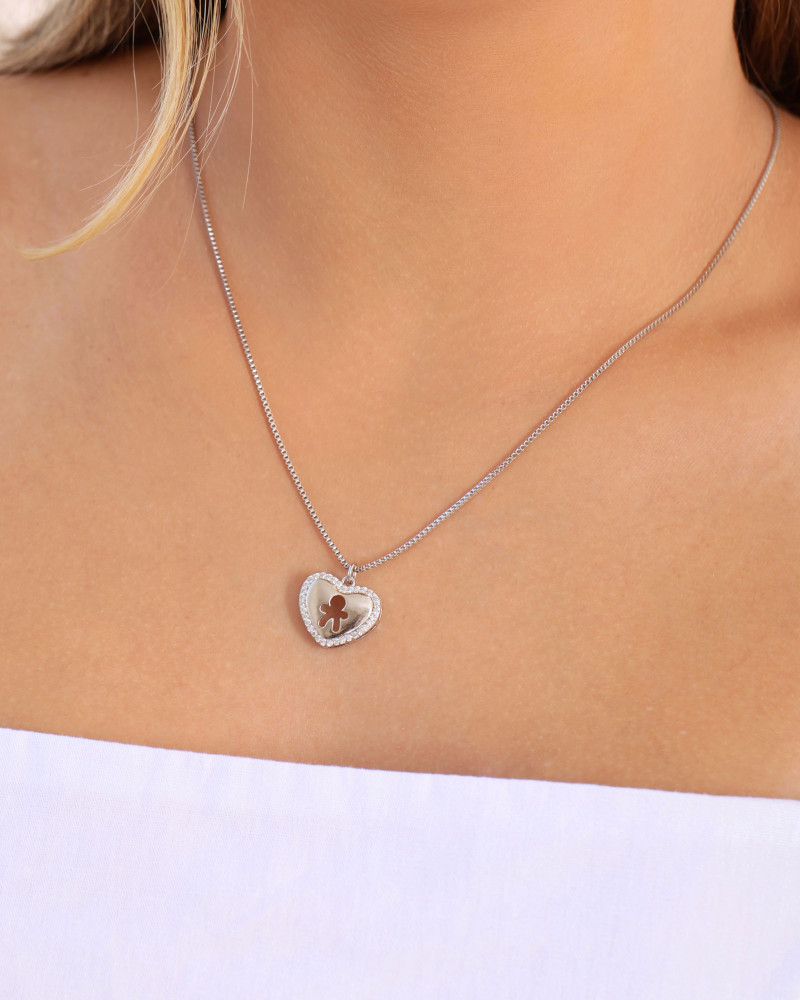 Gargantilha Coração Filho Menino Cravejado Cristal Ródio Branco - 45 cm