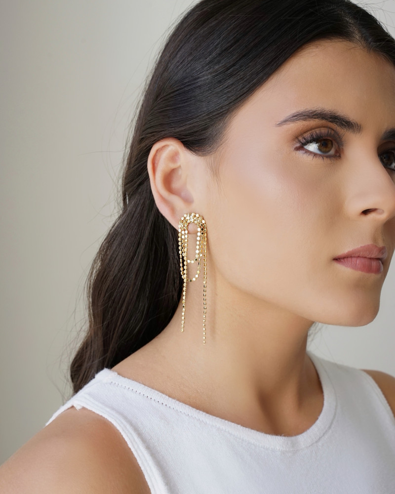 Brinco Franja Bolinhas Achatadas Banhado a Ouro 18K