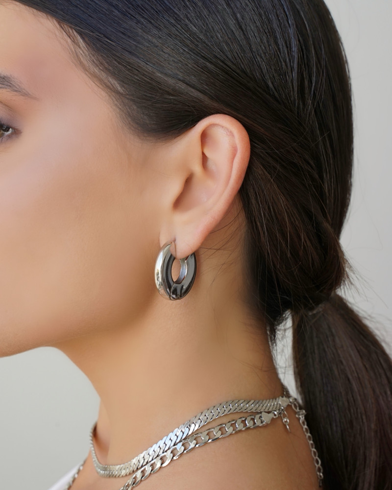 Brinco Argola Click Redonda Lisa 2.7 cm Ródio Branco