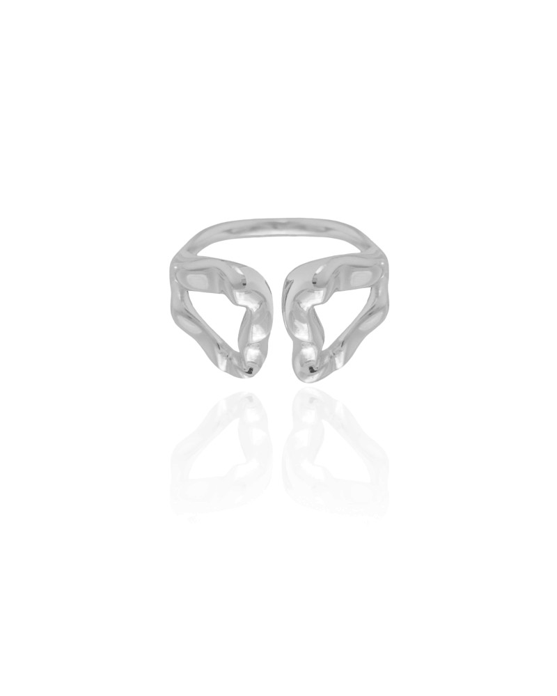 Anel Ajustável Orgânico Vazado Tamanho G Ródio Branco