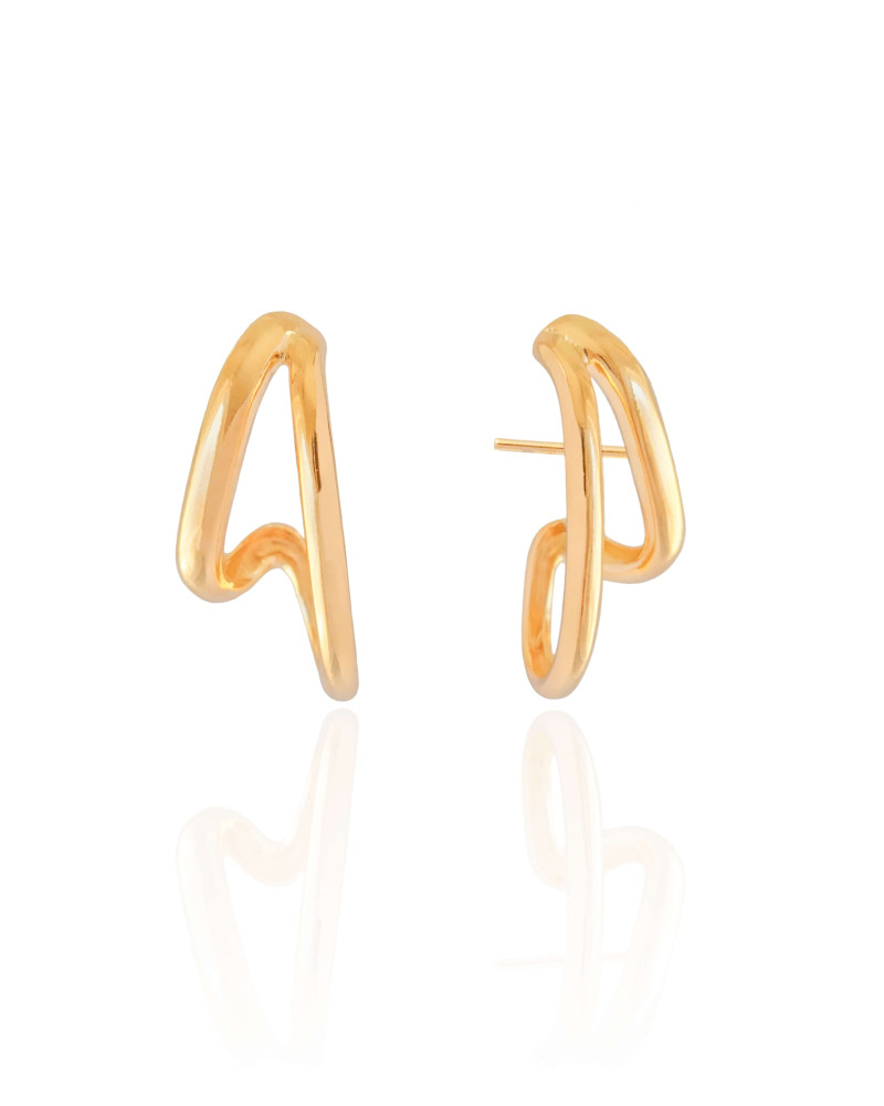Ear Hook Dois Filetes Lisos Banhado a Ouro 18K
