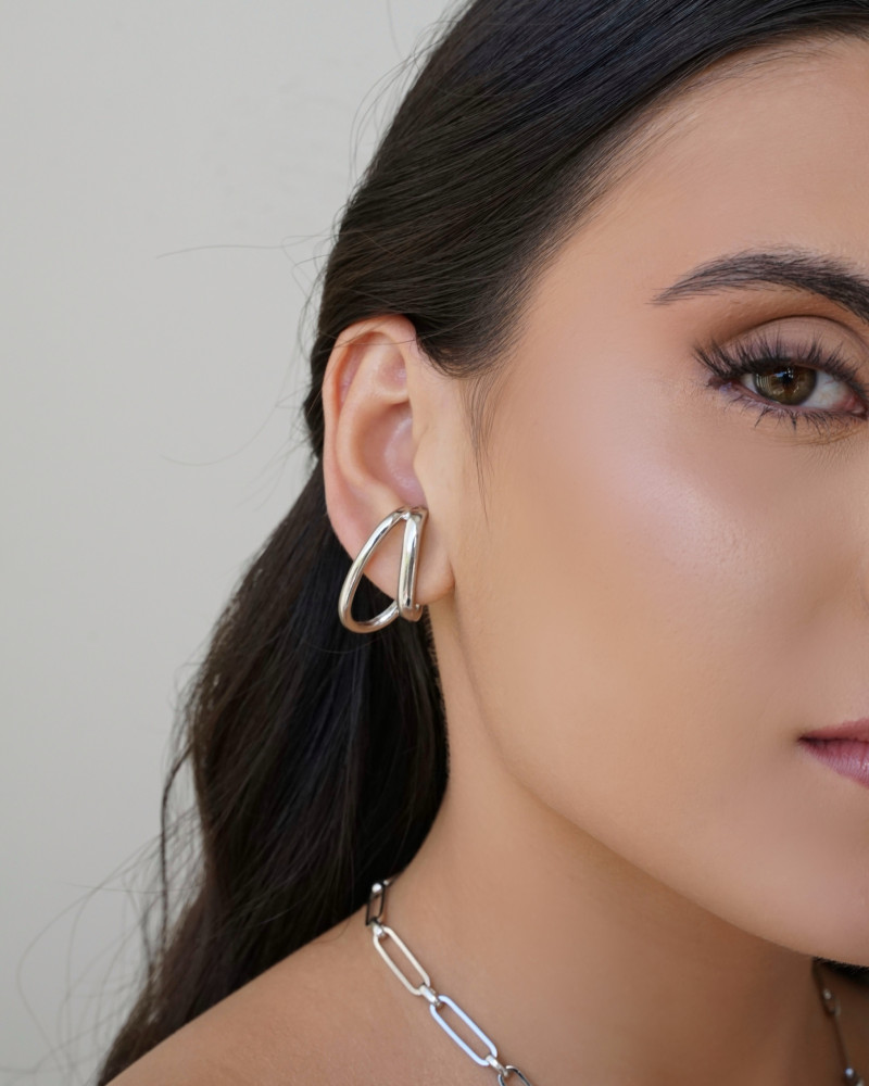 Ear Hook Dois Filetes Lisos Ródio Branco