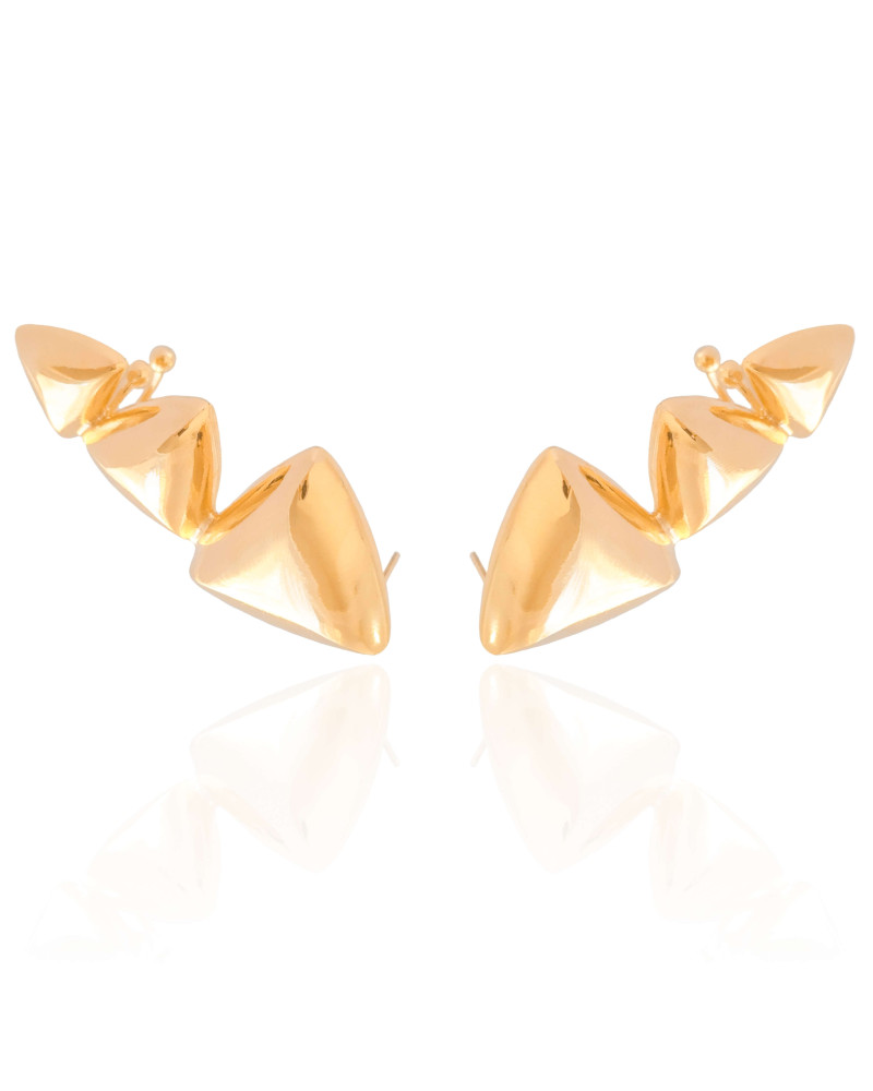 Ear Cuff Triângulos Lisos Banhado a Ouro 18K