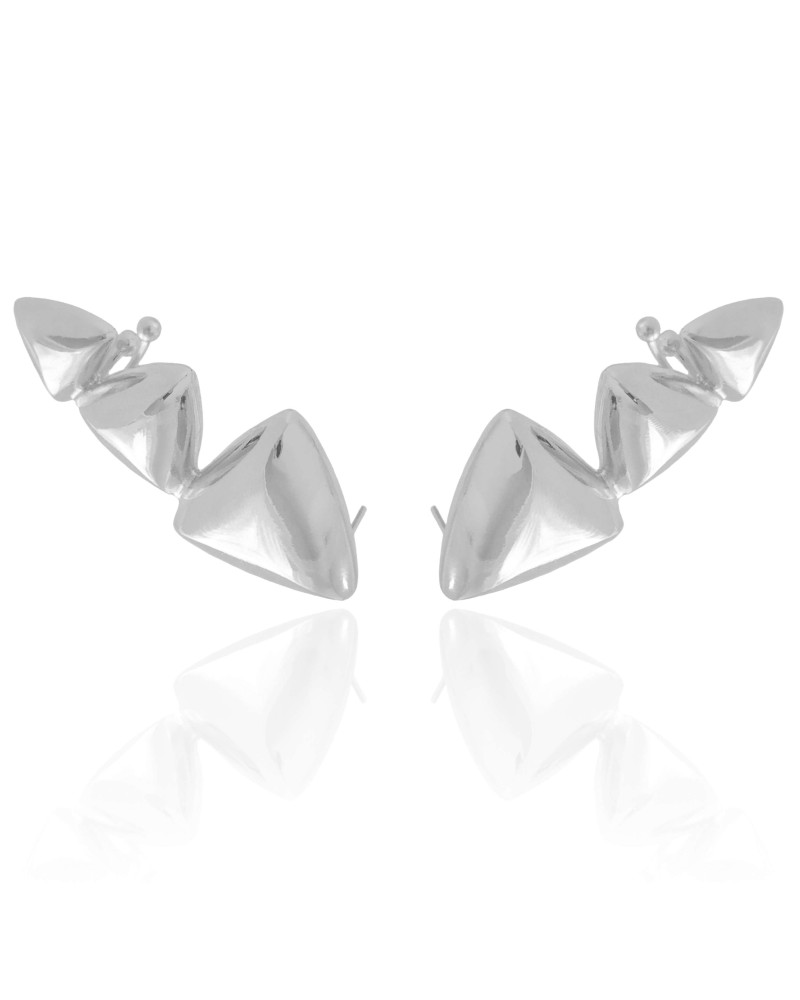 Ear Cuff Triângulos Lisos Ródio Branco