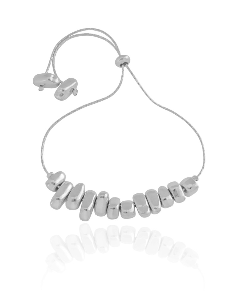 Pulseira Cascalhos Lisos Fecho Gravata Ródio Branco