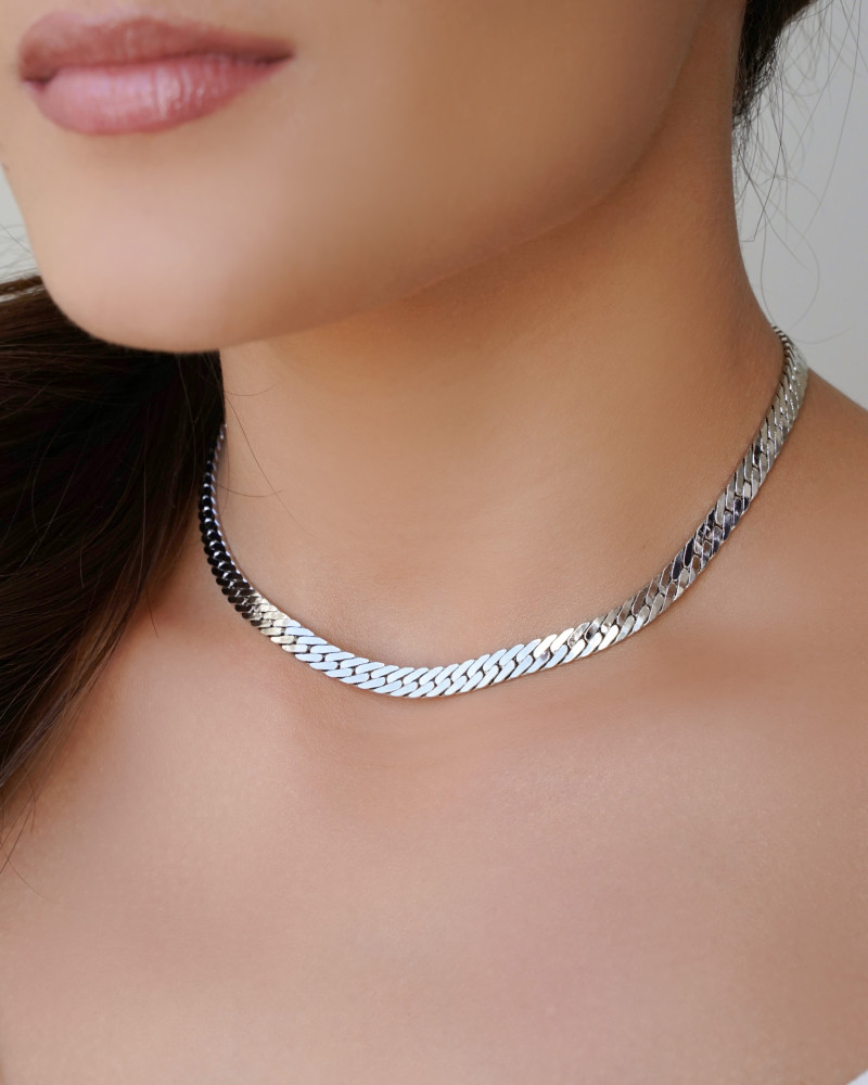 Choker Malha Cubana 6.5 mm Ródio Branco