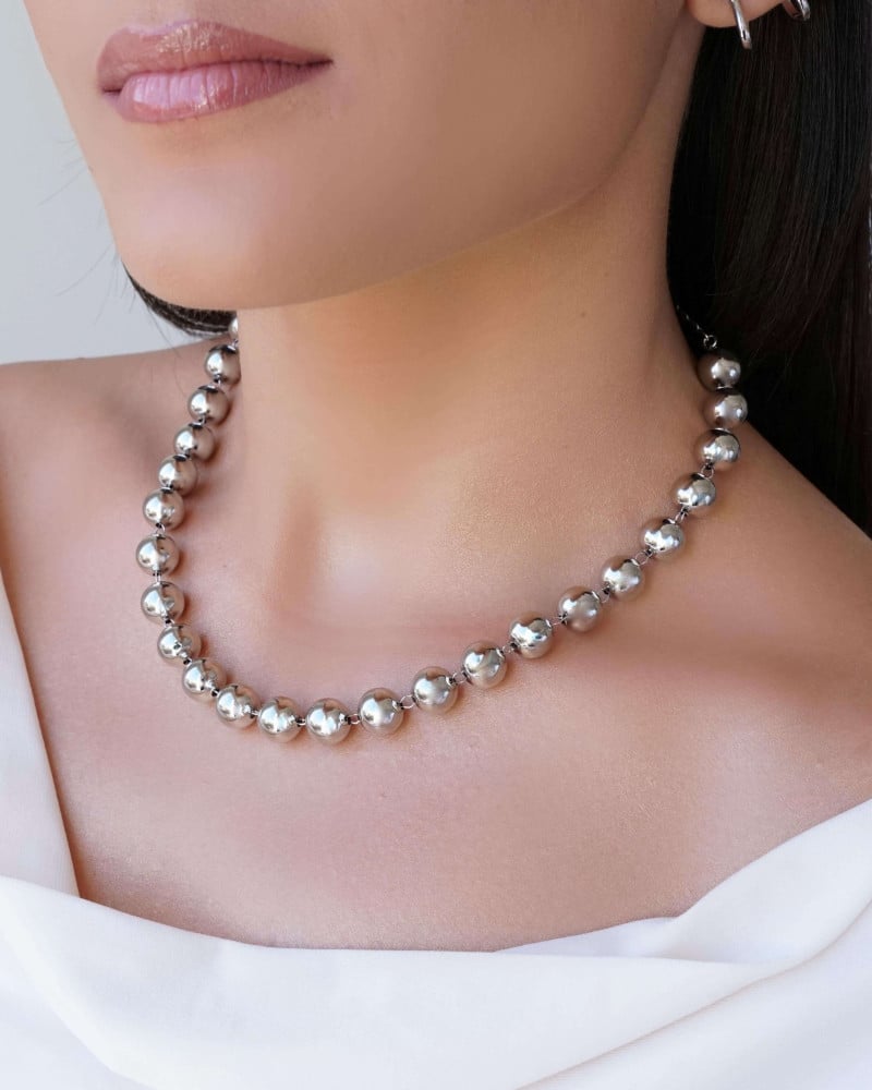 Choker Bolas Lisas 10 mm Ródio Branco