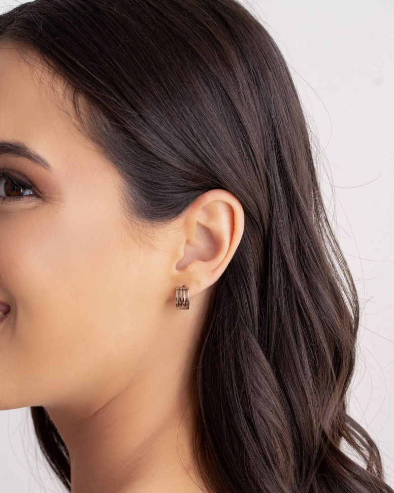 Brinco Argola Click Filetes Lisos 1.1 cm Ródio Branco