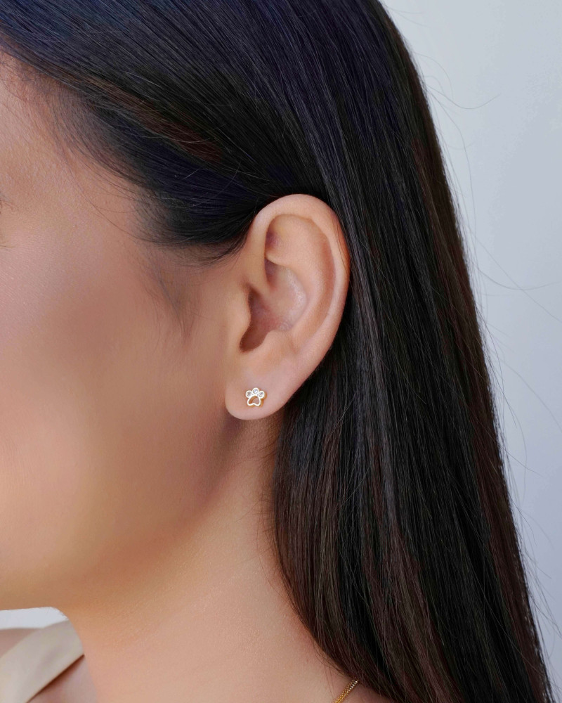 Brinco Pata Pet Cravejado Cristal 6 mm Banhado a Ouro 18K