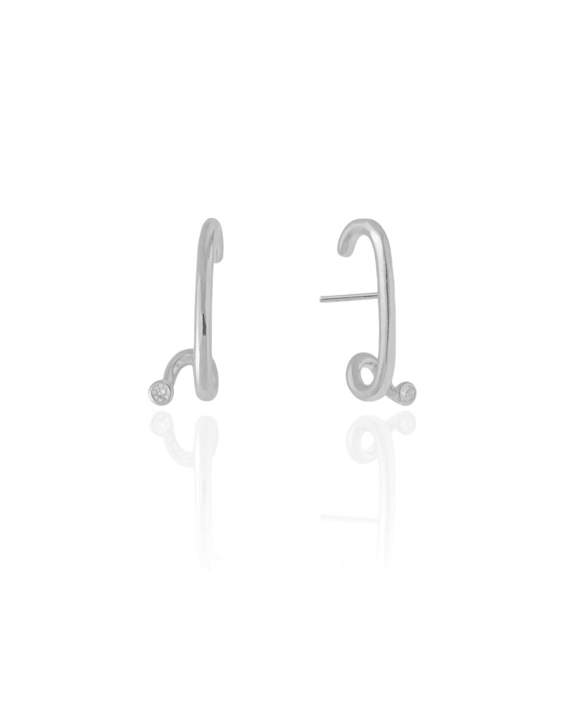 Ear Hook Liso Ponto de Luz Cravação Inglesa Ródio Branco