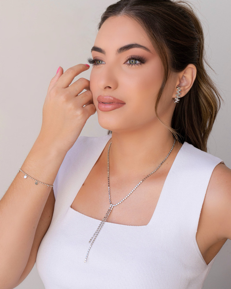 Gargantilha Gravata Plaquinhas Achatadas Ródio Branco - 45 cm