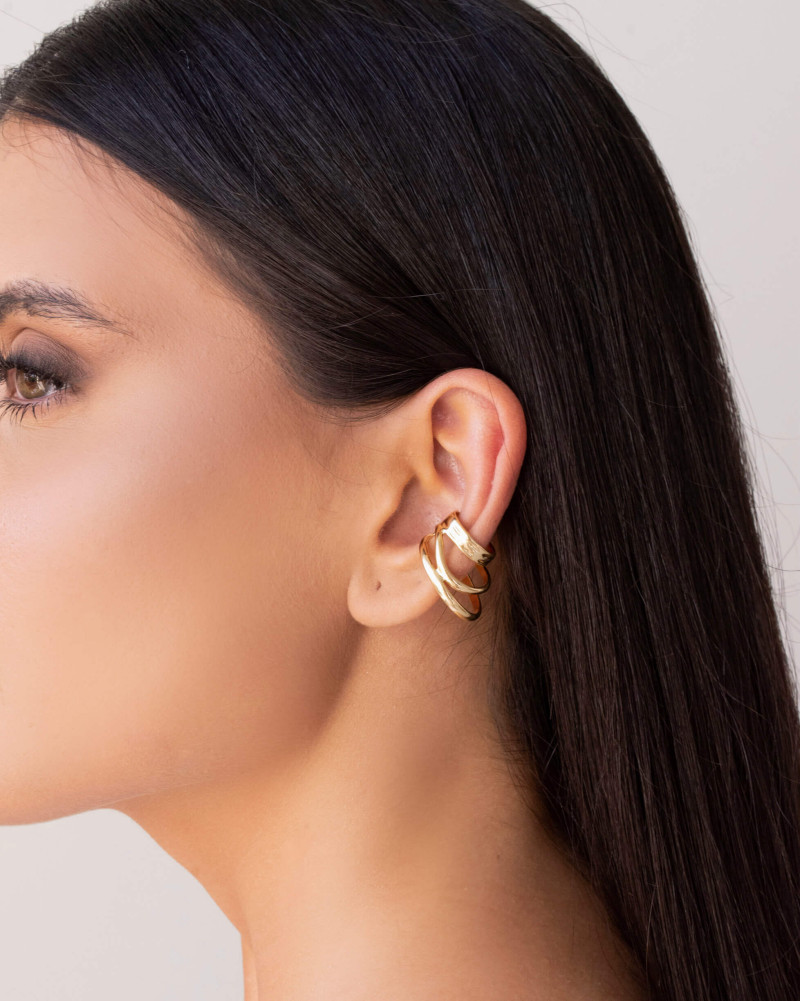 Piercing 3 Filetes Detalhes Banhado a Ouro 18K