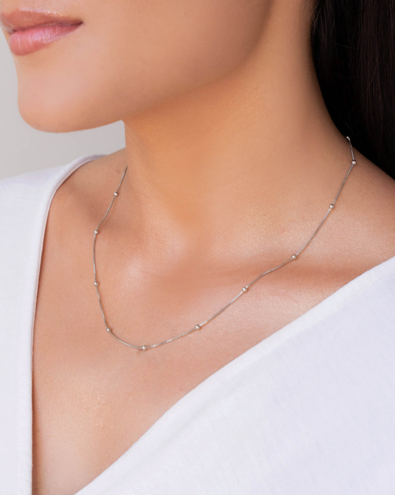 Gargantilha Veneziana Bolinhas Lisas Ródio Branco - 45 cm