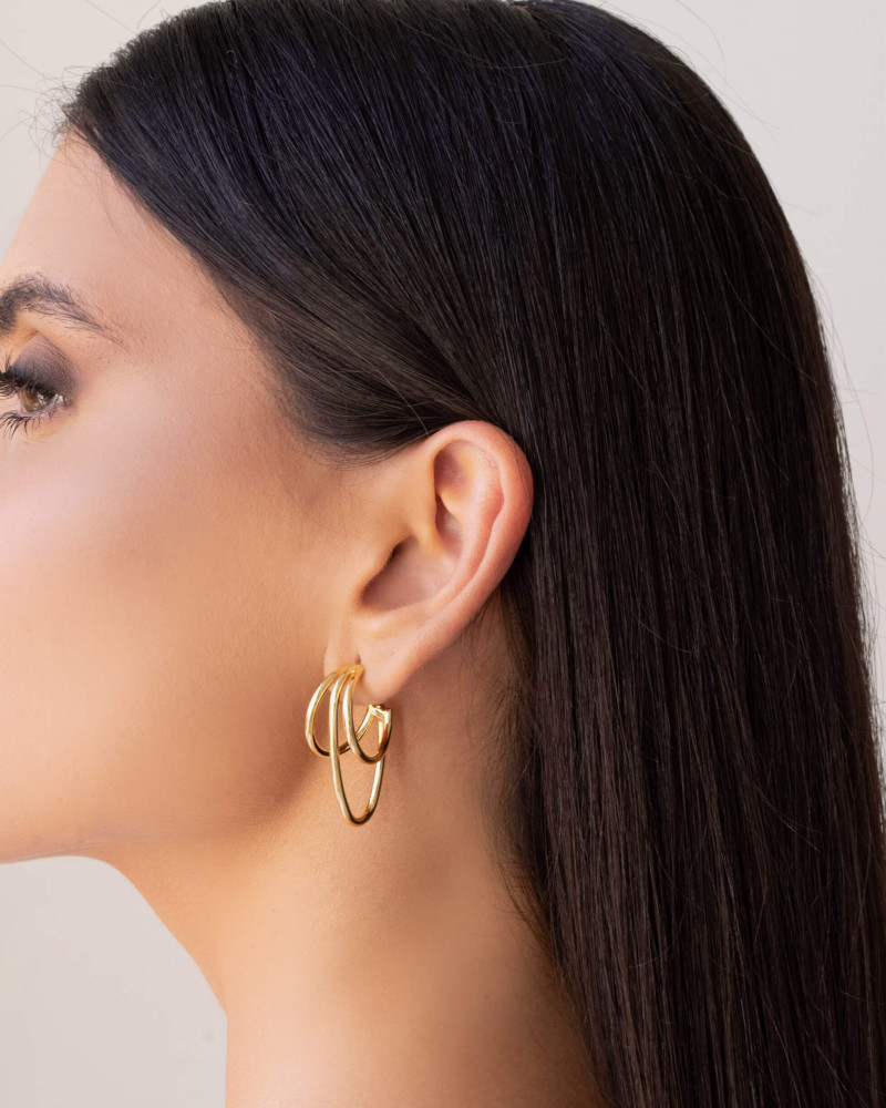 Brinco Argola Filetes Lisos 3.5 cm Banhado a Ouro 18K