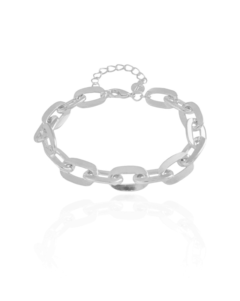 Pulseira Elos Ovais 9 mm Ródio Branco - 16 cm