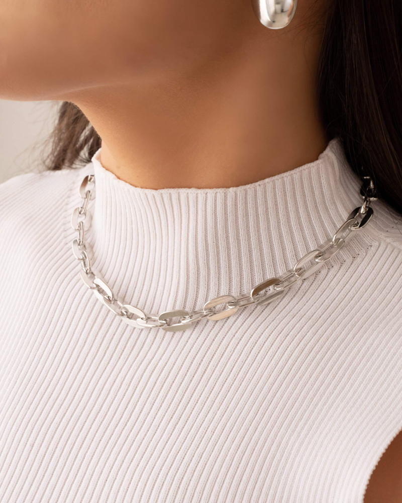 Choker Elos Ovais 9 mm Ródio Branco