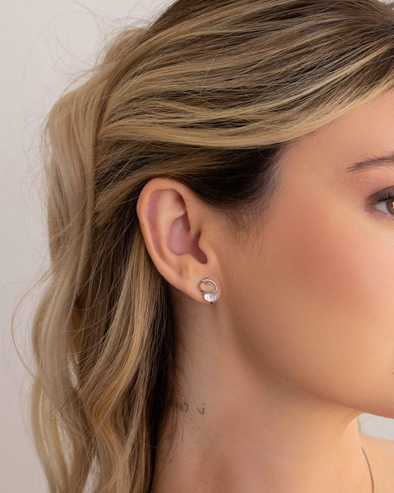 Brinco Fio Ponto de Luz Cristal 1.3 cm Ródio Branco