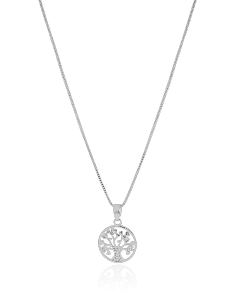 Gargantilha Árvore da Vida Cravejada Cristal Ródio Branco - 45 cm