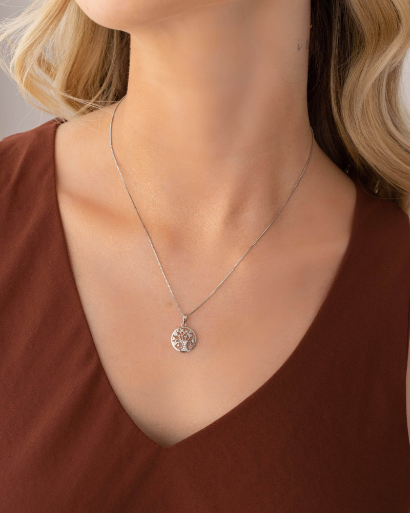 Gargantilha Árvore da Vida Cravejada Cristal Ródio Branco - 45 cm