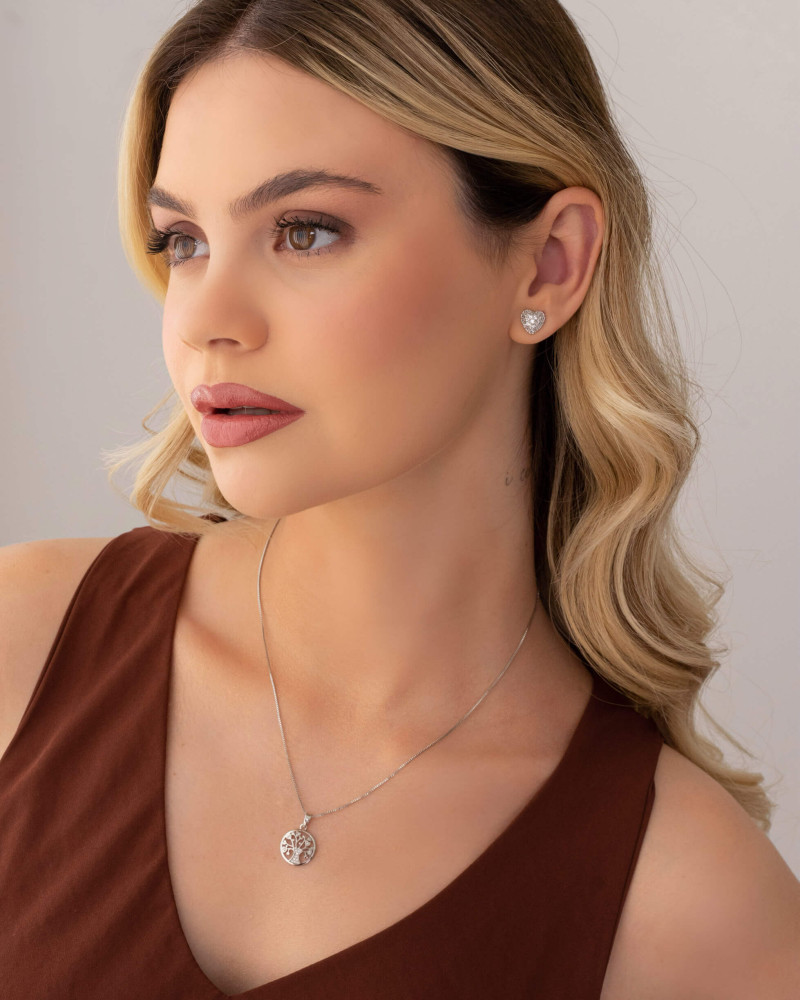 Gargantilha Árvore da Vida Cravejada Cristal Ródio Branco - 45 cm