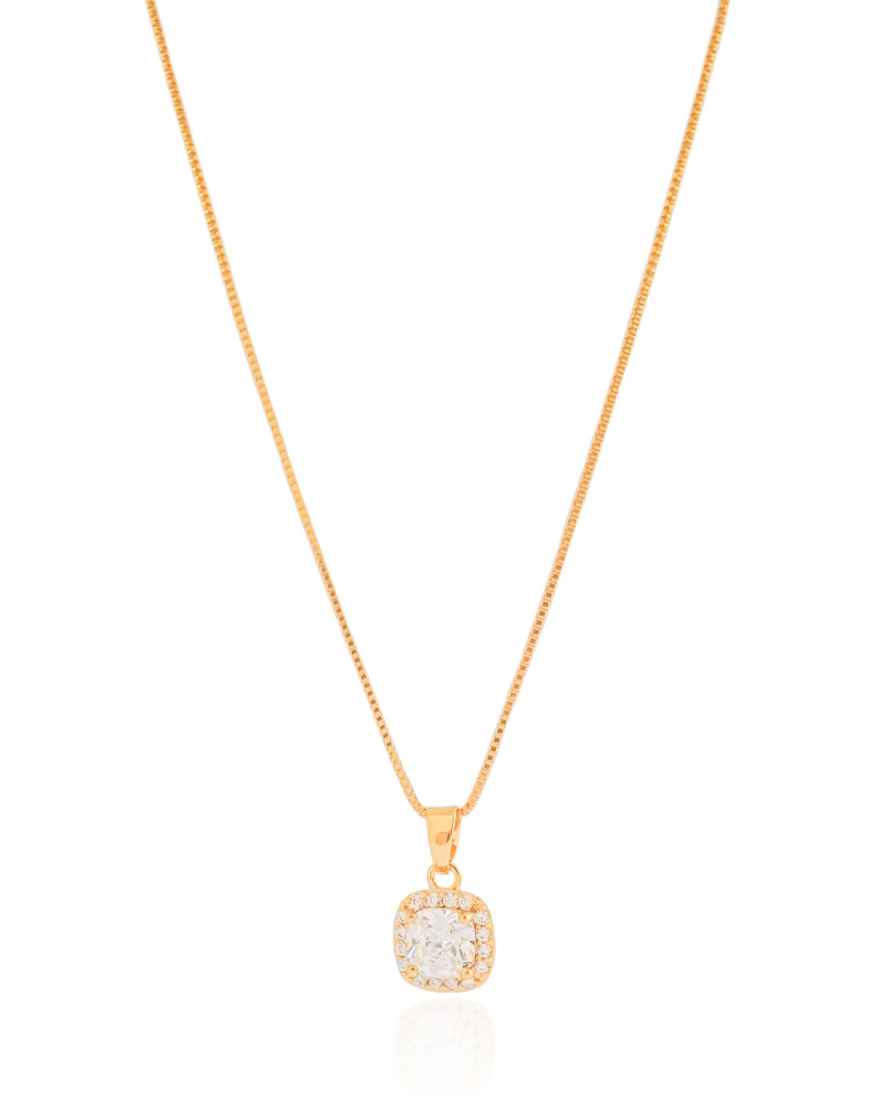 Gargantilha Veneziana Ponto de Luz Cravejado Cristal Banhado a Ouro 18K - 45 cm