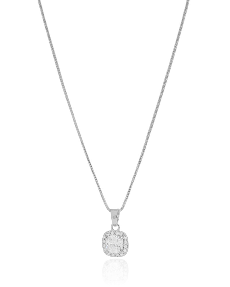 Gargantilha Veneziana Ponto de Luz Cravejado Cristal Ródio Branco - 45 cm