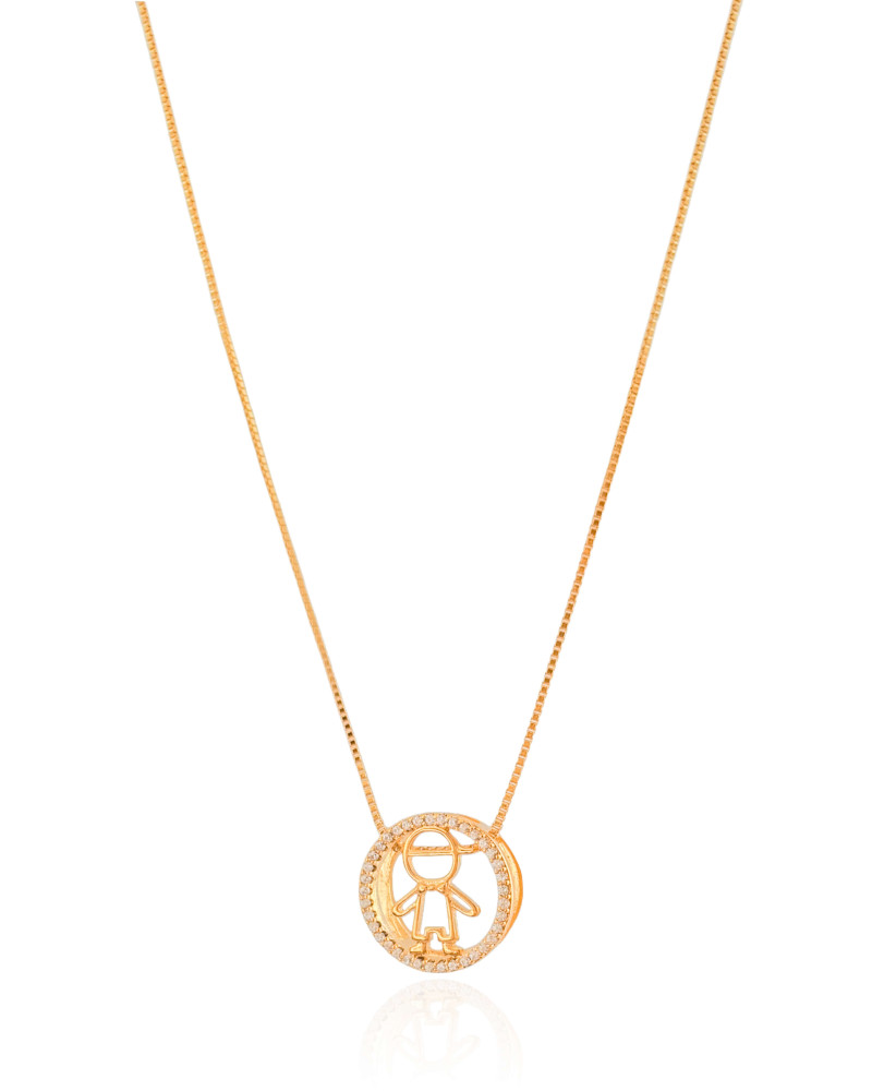 Gargantilha Filho Menino Cravejado Cristal Banhado a Ouro 18K - 45 cm