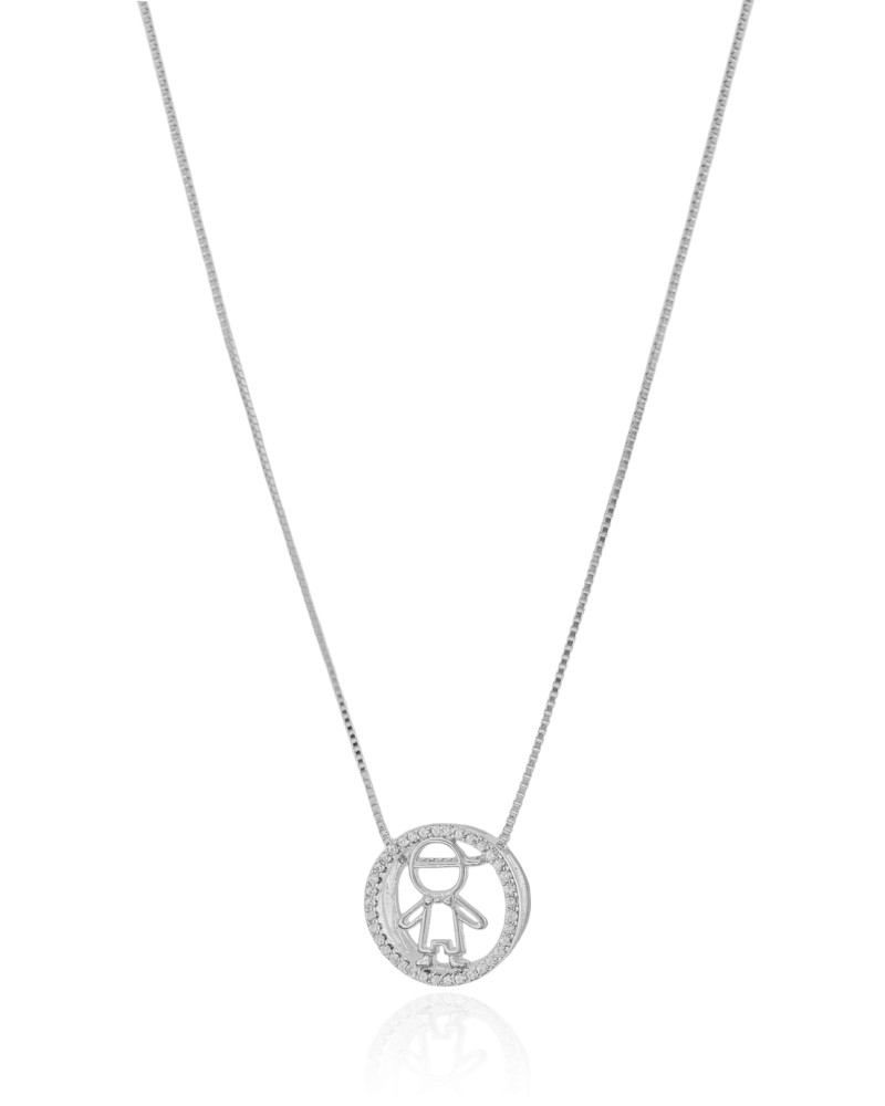 Gargantilha Filho Menino Cravejado Cristal Ródio Branco - 45 cm