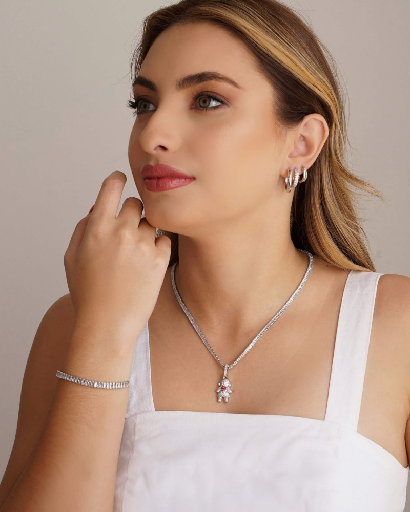 Pulseira Baguetes Zircônia Fecho Gravata Ródio Branco - 20 cm