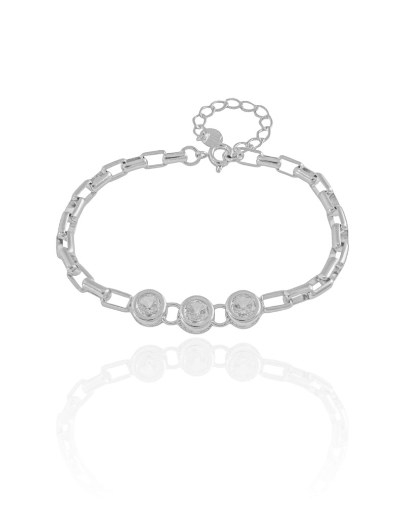 Pulseira Elos Pontos de Luz Cristal Ródio Branco - 16 cm