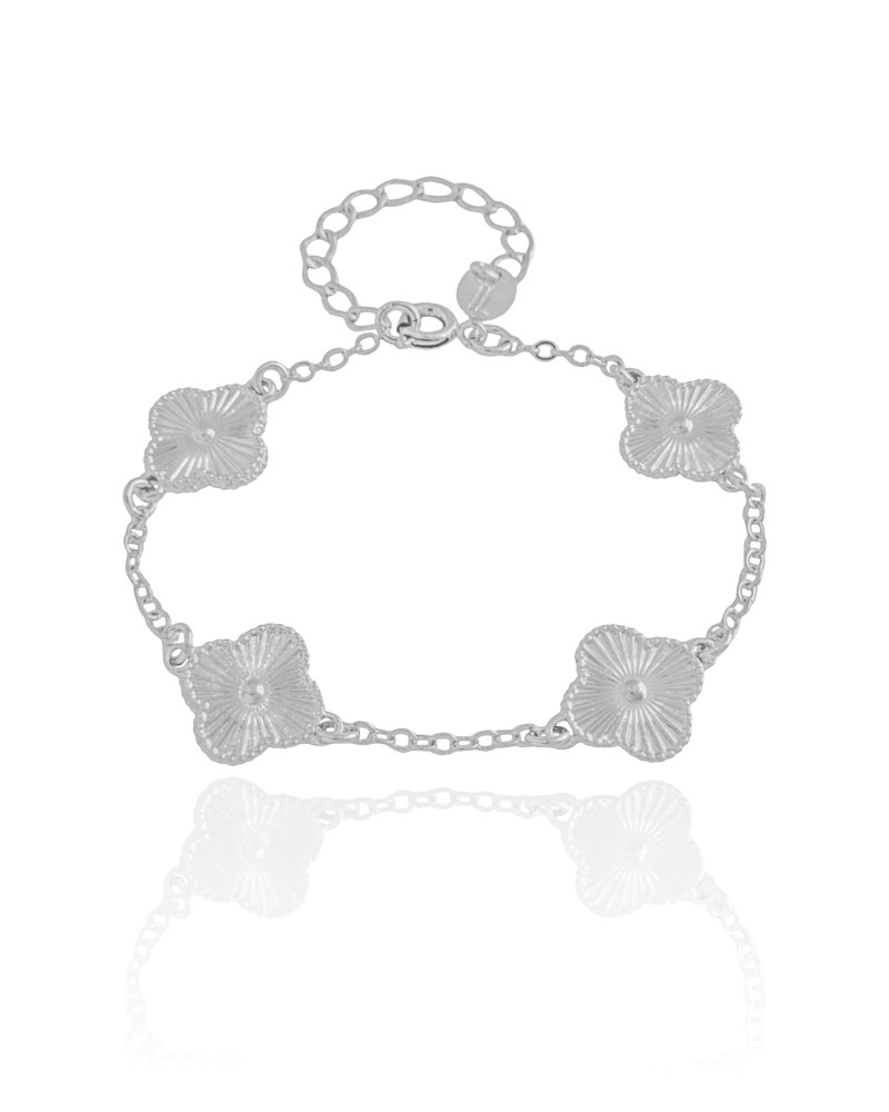 Pulseira Flor Riscada Ródio Branco