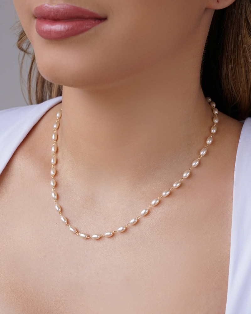 Gargantilha Pérolas Ovais Banhado a Ouro 18K - 40 cm