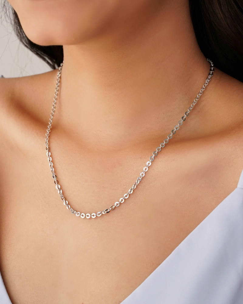 Gargantilha Elos Bailarina 3 mm Ródio Branco - 45 cm