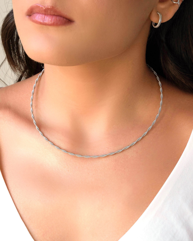 Gargantilha Corda Violão Torcida 2.5 mm Ródio Branco