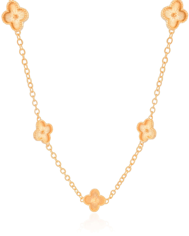 Gargantilha Longa Trevos Riscados Banhado a Ouro 18K - 80 cm