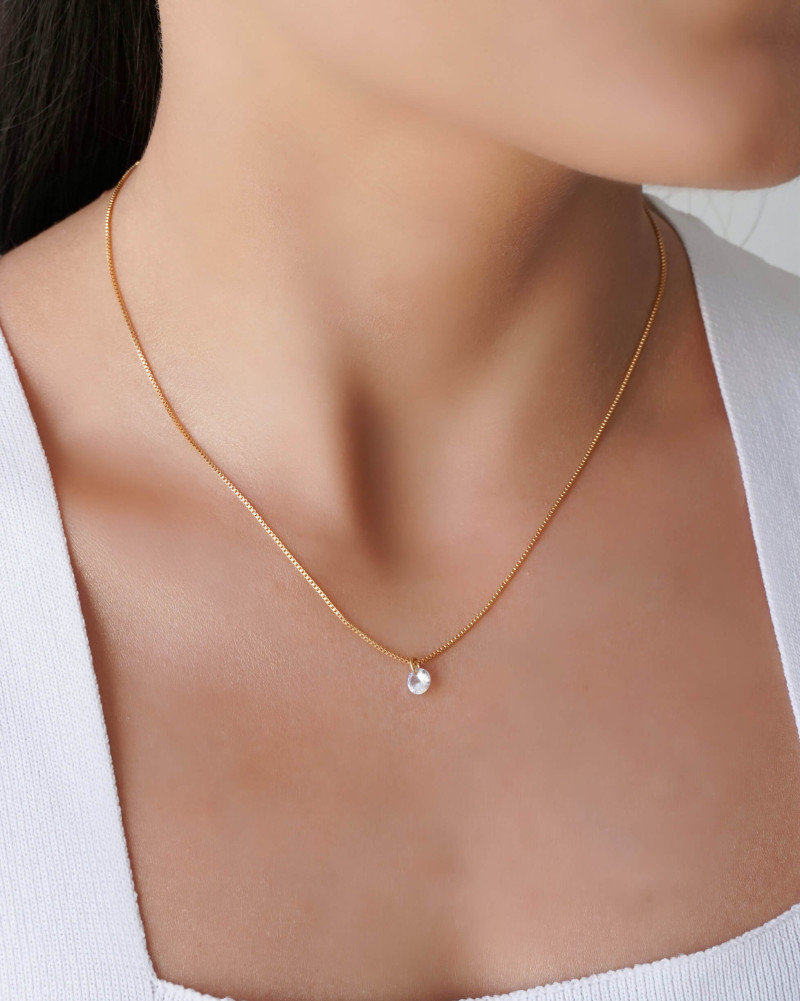 Gargantilha Veneziana Ponto de Luz Cristal 5 mm Banhado a Ouro 18K - 40 cm